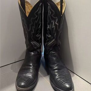 Vintage Justin Style 8313 Black Lizard Cowboy Boots – Made in USA Sz 9.5 E